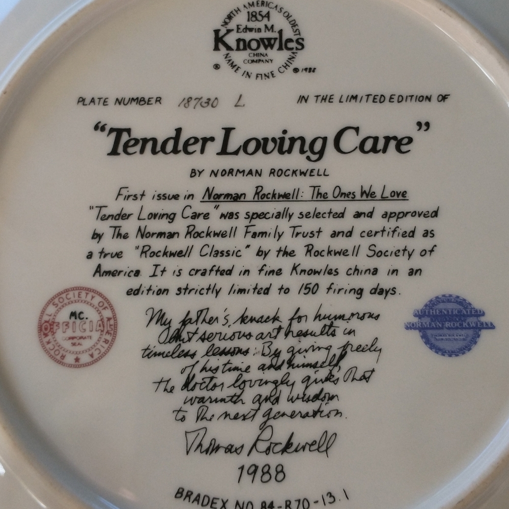 Norman Rockwell Tender Loving Care Collector's Edition Plate - Picture 4 of 5